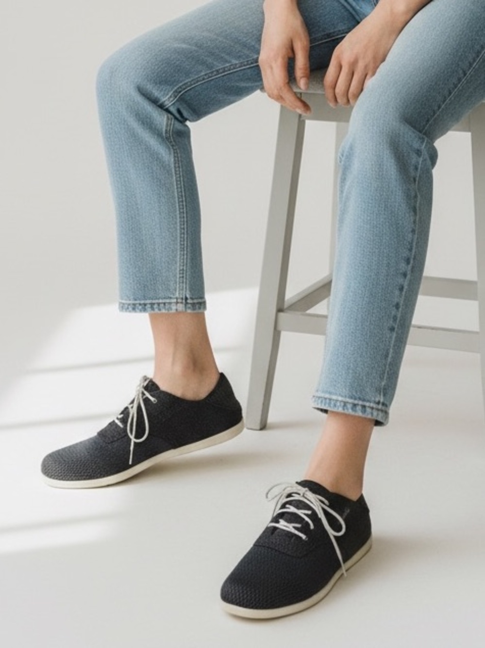 Olukai Woman Casual Knit Lace Up Sneakers Dark Gray Size 6